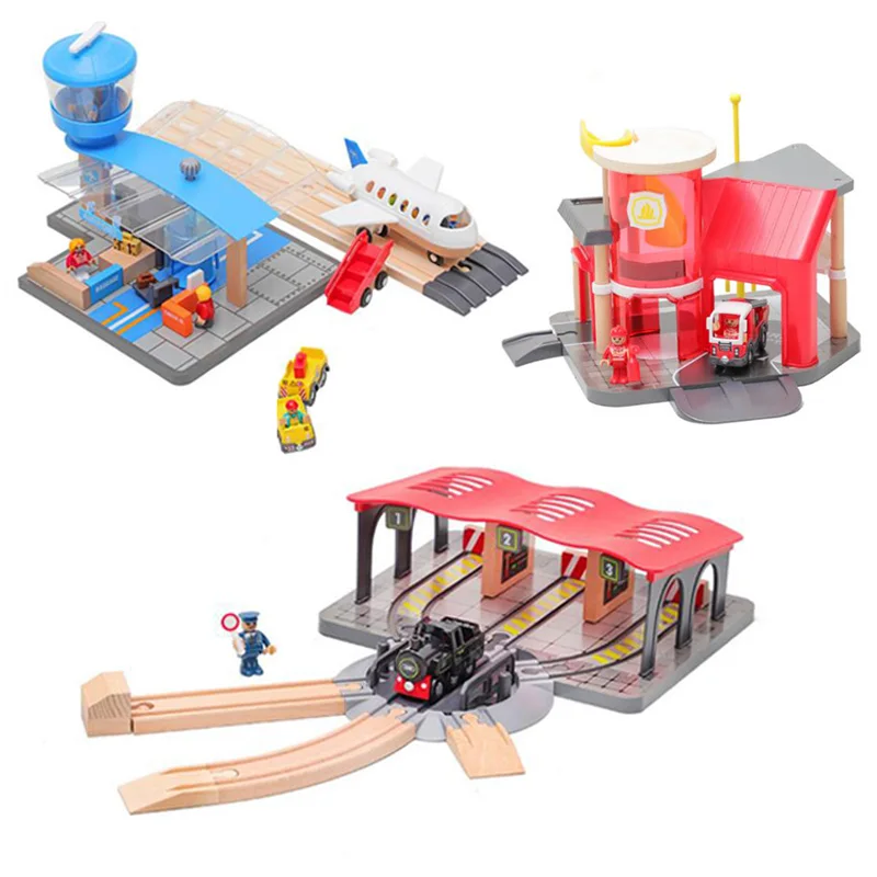 Din Lemn De Cale Ferată Gara De Accesorii Pentru Pompieri Se Potrivesc De Tren Din Lemn Brio Bucăți Jucării Educative Pentru Copii Cadouri