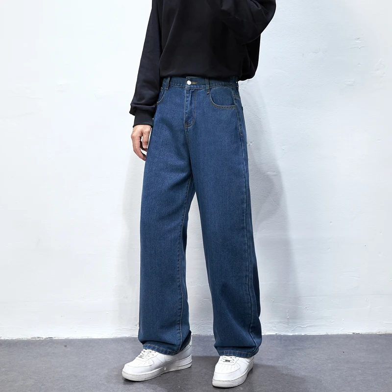Stil coreean Barbati Blugi Largi Picior Toamna Noua Moda Umflat Albastru Denim Pantaloni sex Masculin Streetwear Drept Colector Pantaloni