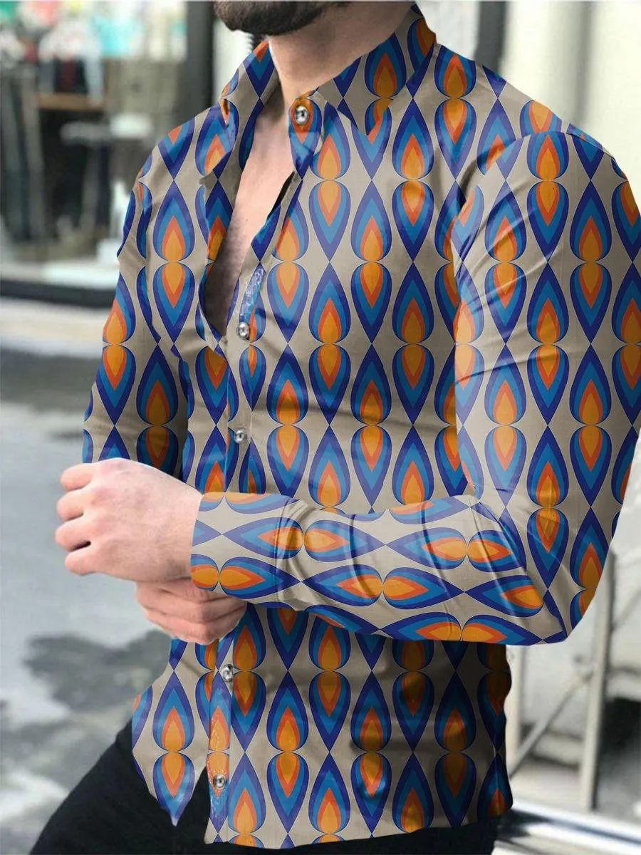 Bărbați Sociale Tricou cu Maneci Lungi Guler de Turn-down de Imprimare Topuri Streetwear Îmbrăcăminte Casual Cardigan de Lux Formale Camasi pentru barbati