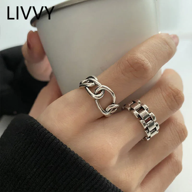 LIVVY Trendy Culoare Argintie Inele Noua Creatoare de Moda Rotund Geometric Cross Gol Lanț de Partid Cadouri Bijuterii