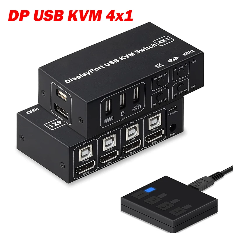 4 Port DisplayPort Switch KVM 4K@60Hz 4 în 1 DP USB KVM Switcher pentru 4 Buc Împărtășească Mouse Tastatura Monitor cu 4 Cabluri USB